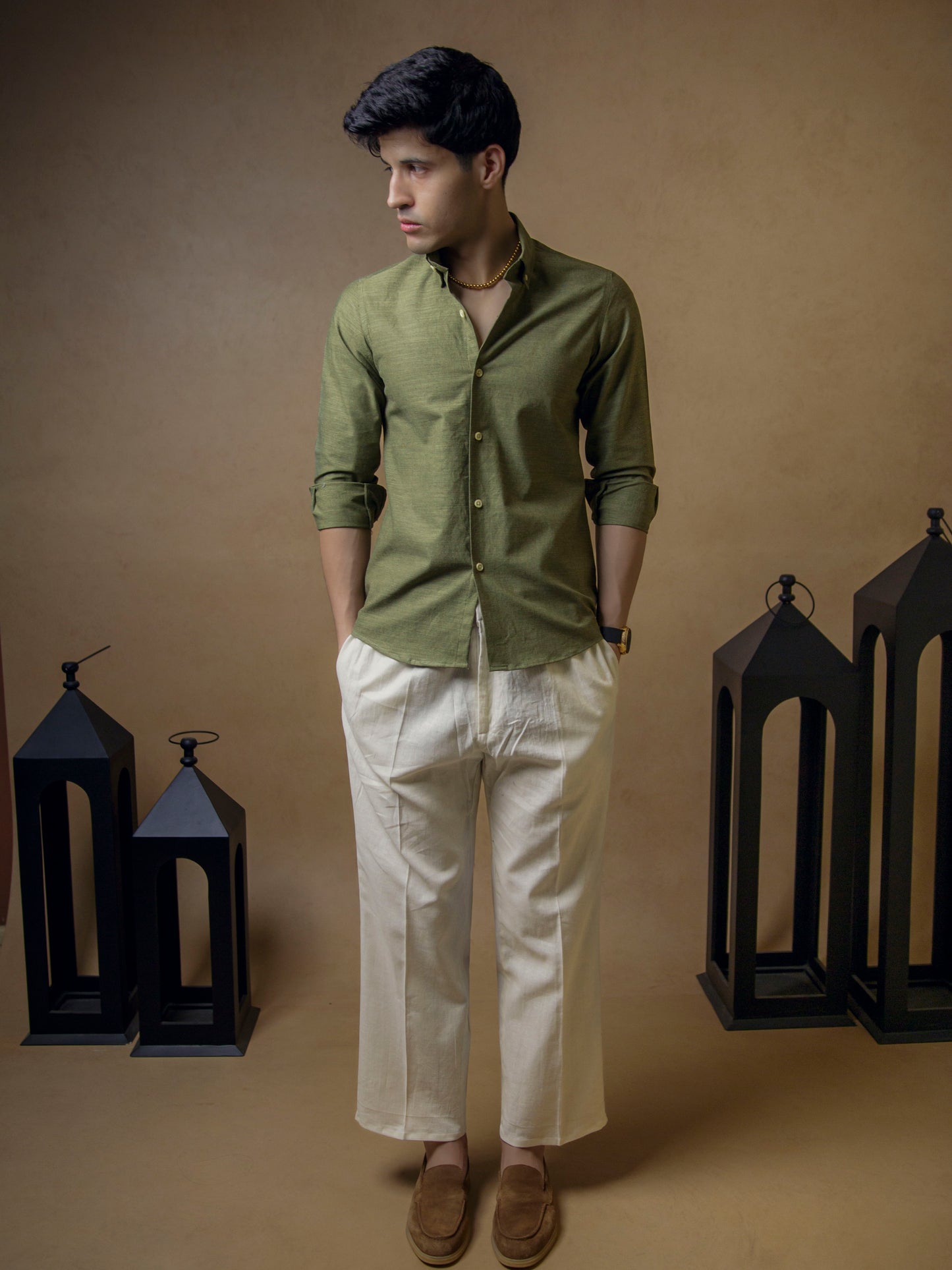 Dark Olive Green with Ivory