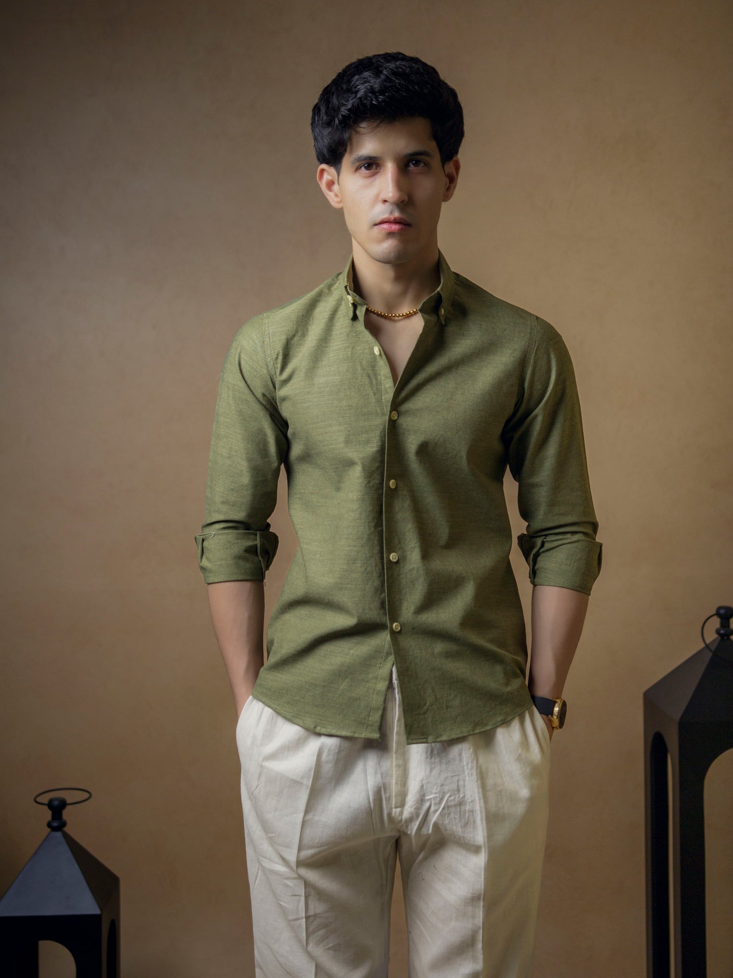 Dark Olive Green with Ivory