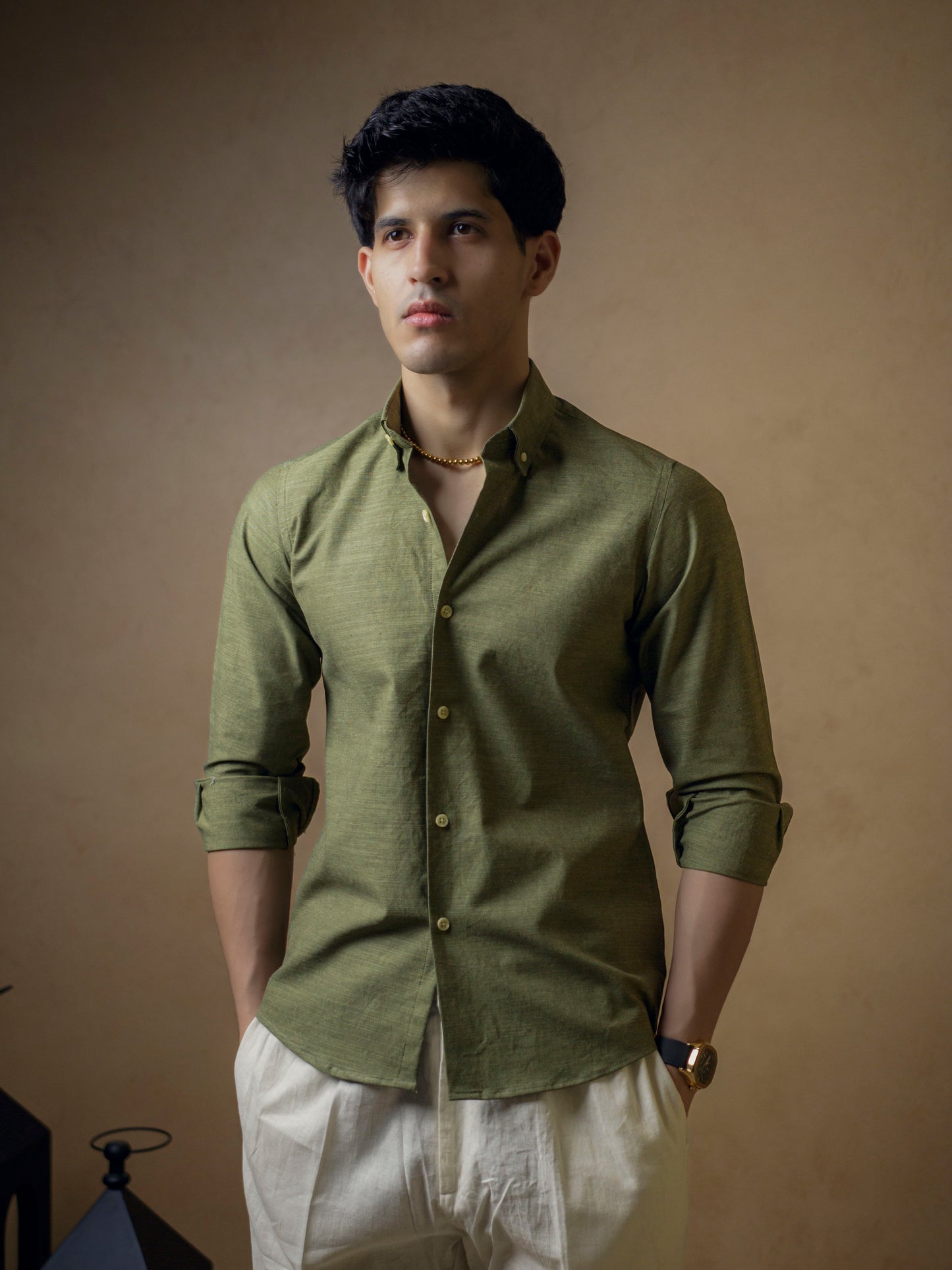 Dark Olive Green with Ivory