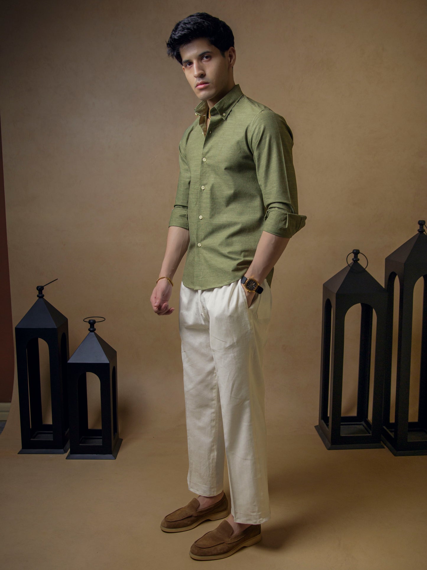 Dark Olive Green with Ivory