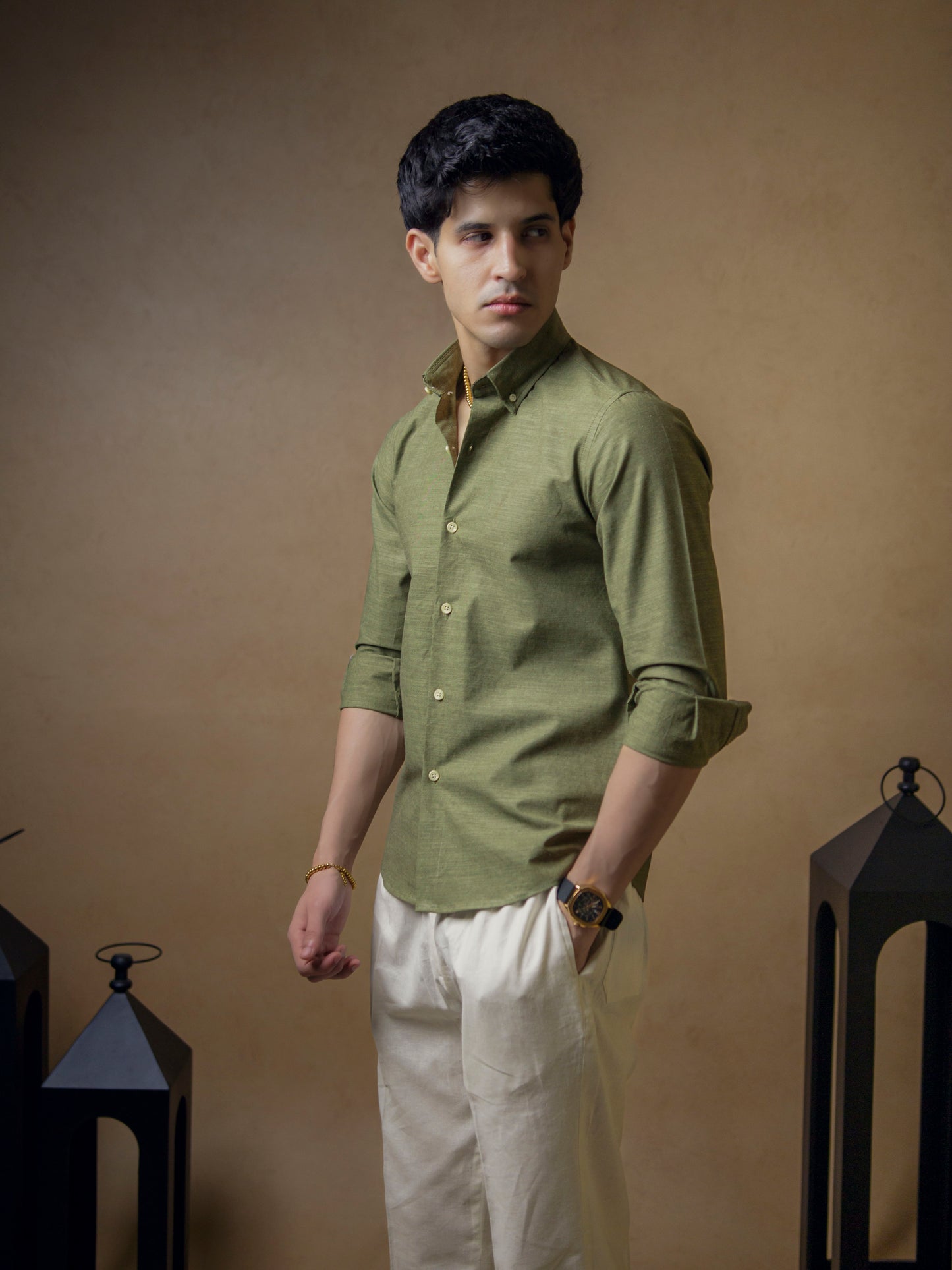Dark Olive Green with Ivory