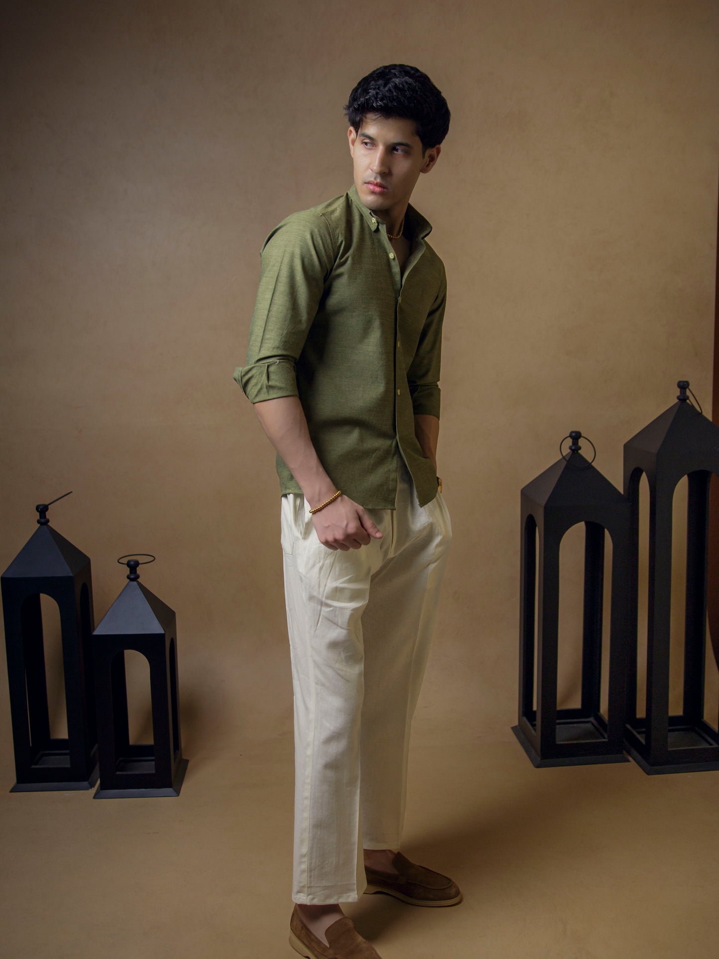 Dark Olive Green with Ivory