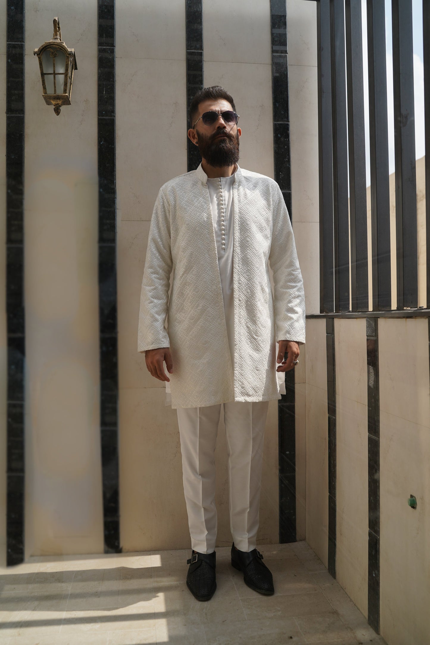 White Kurta Trouser & Outer Jacket for Men, Monarchy Eid Special "Jade"