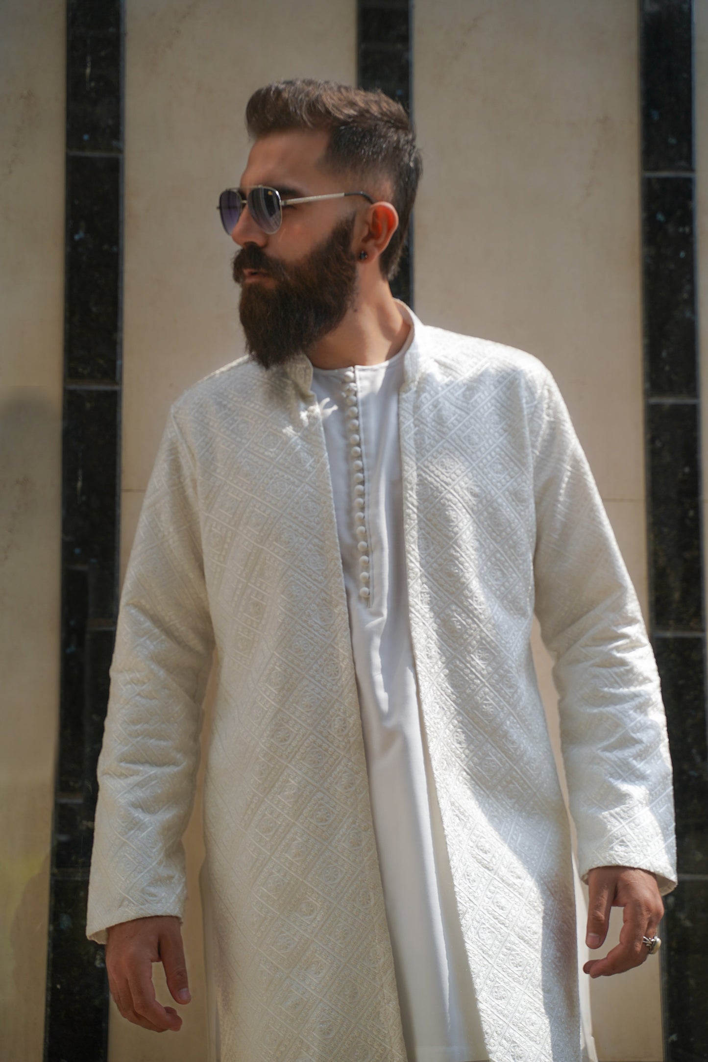 White Kurta Trouser & Outer Jacket for Men, Monarchy Eid Special "Jade"