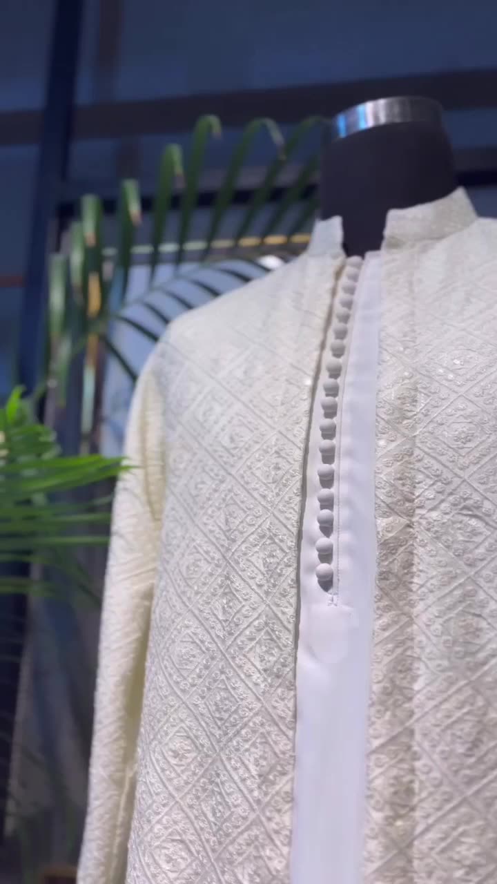 Moonlight Majesty Kurta Trouser Set, with Sherwani Style Gown