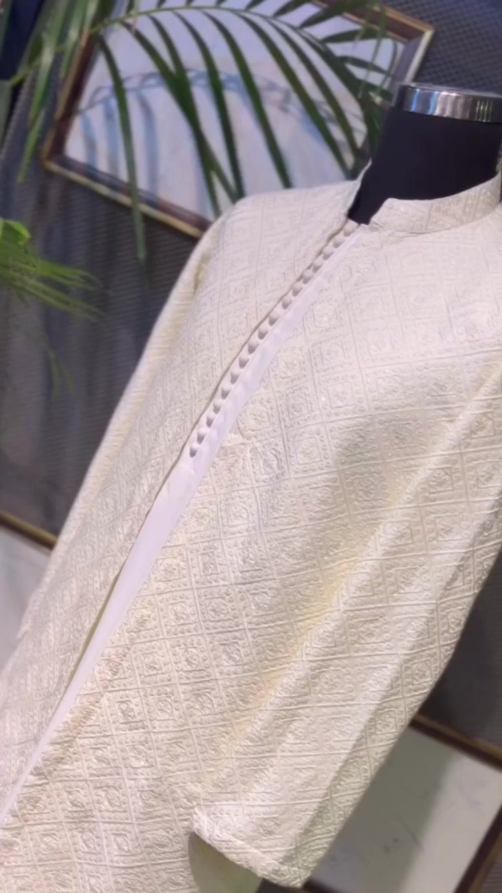 Moonlight Majesty Kurta Trouser Set, with Sherwani Style Gown