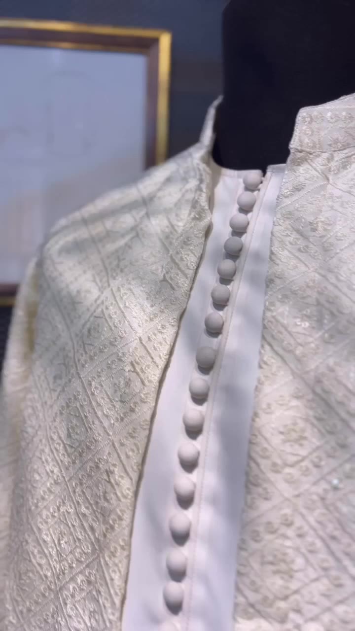 Moonlight Majesty Kurta Trouser Set, with Sherwani Style Gown