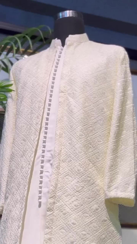 Moonlight Majesty Kurta Trouser Set, with Sherwani Style Gown