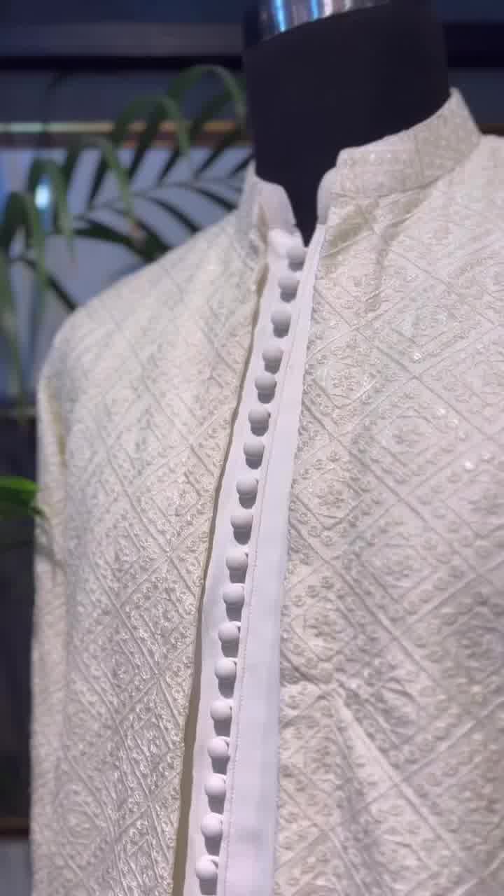 Moonlight Majesty Kurta Trouser Set, with Sherwani Style Gown