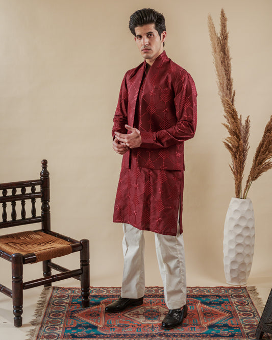 Men's Red Kurta Trouser  