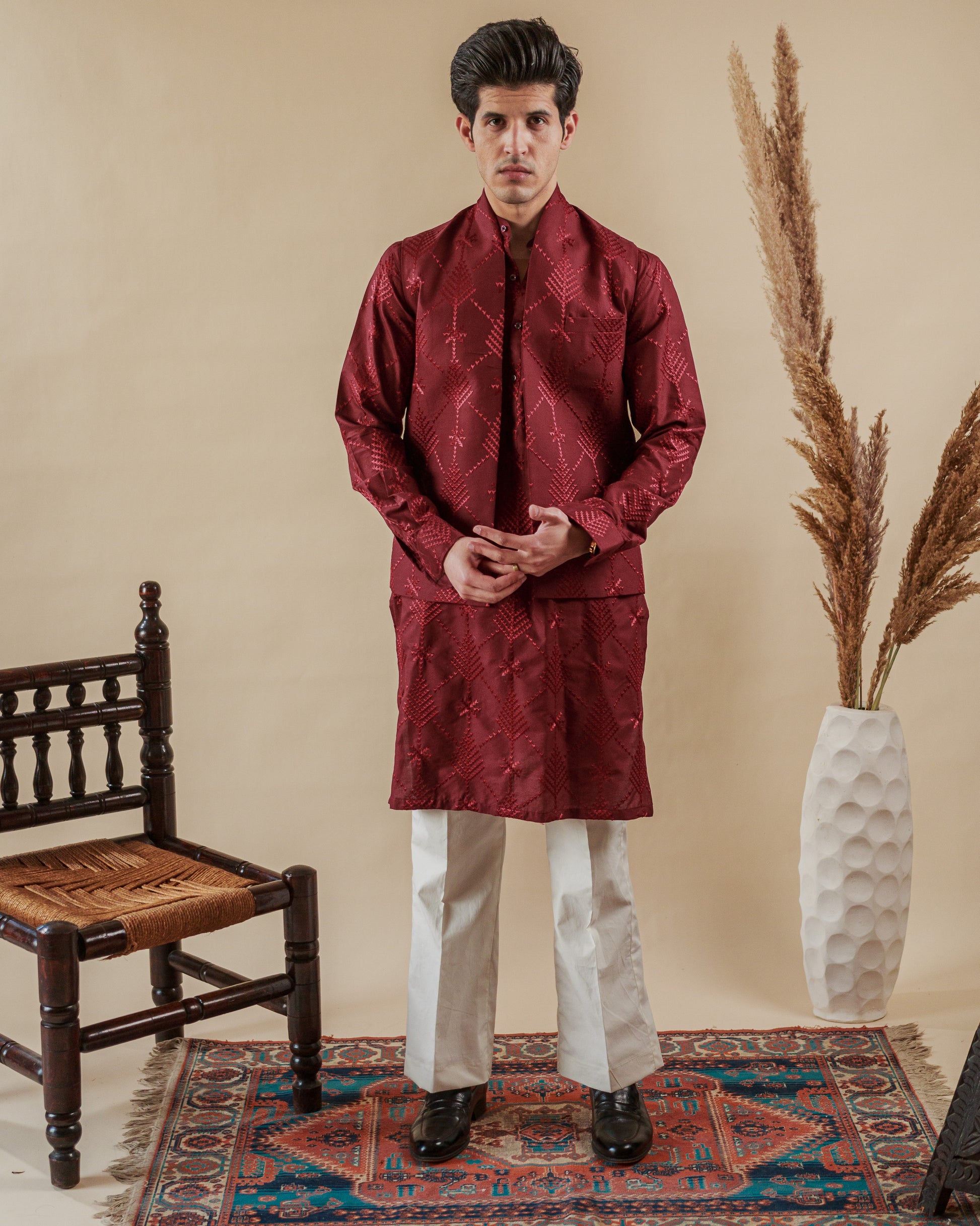 Men's Fancy  Red Kurta Trouser  