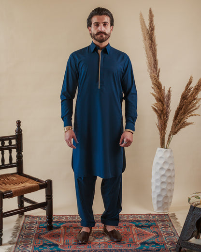 Blue Wash and Wear Kameez Shalwar