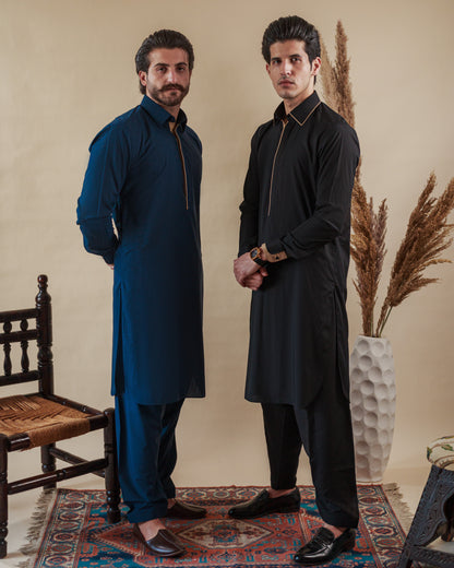 Blue and Black Kameez Shalwar
