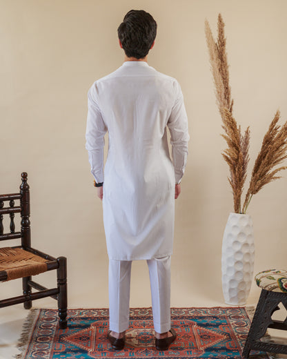 Back view of white men's kurta outfit