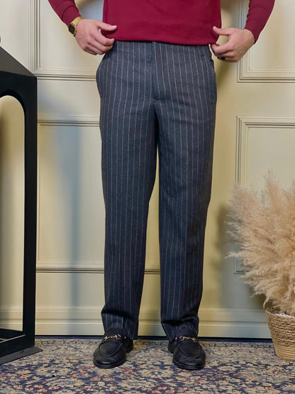 Grey Pinstripes Woolen Pant