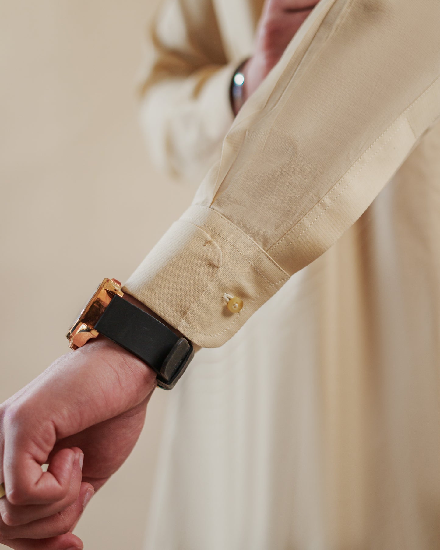 Detailed Cuff Design on Beige Kurta