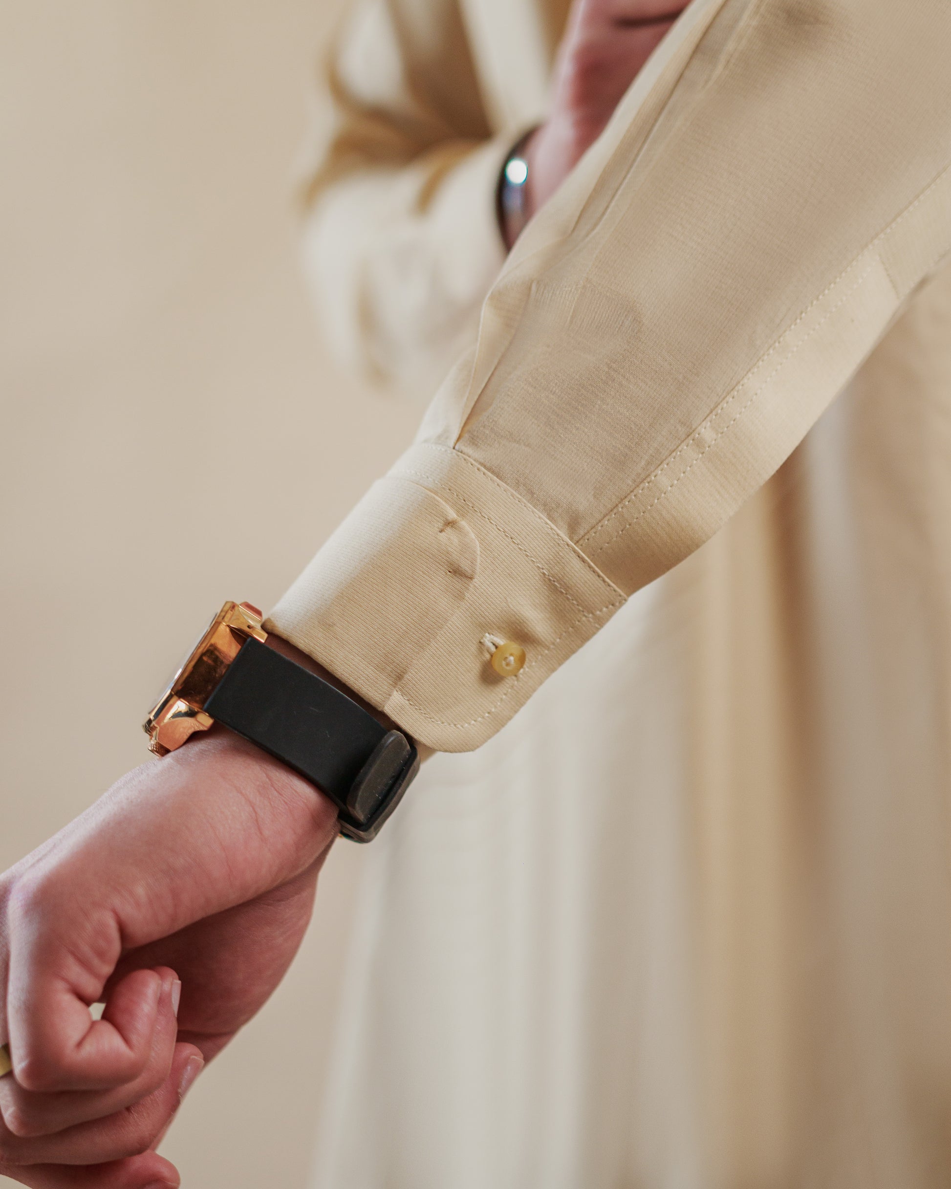 Detailed Cuff Design on Beige Kurta
