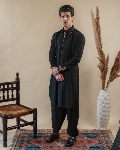 Black Round Daman Kameez