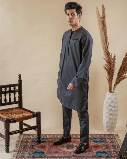 Gray Cotton Kurta Trouser Set for Men