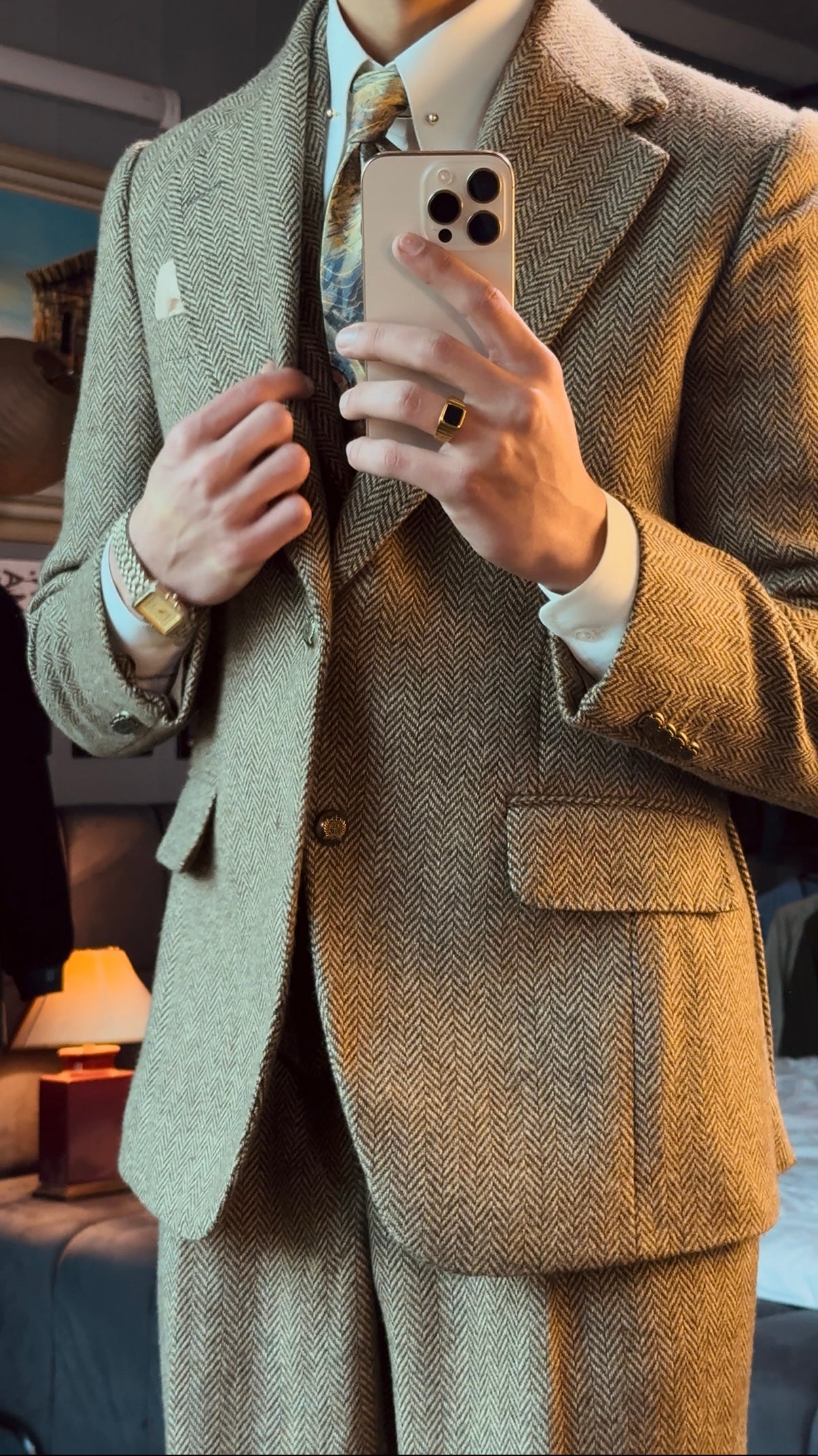 Old Money Brown - Cashmere Herringbone Three Piece Suit