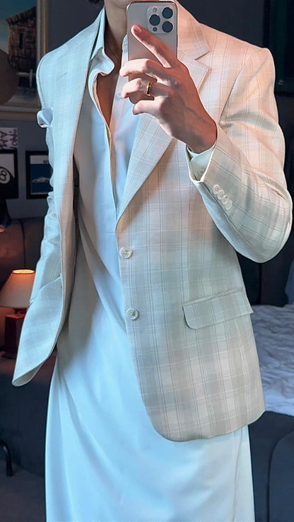 Linen Blazer & Off-White Shalwar Kameez Set