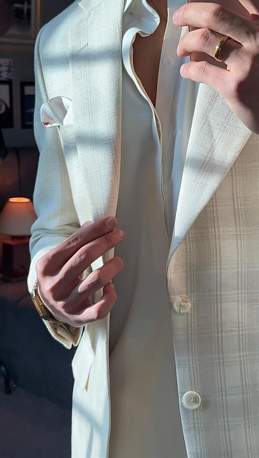 Linen Blazer & Off-White Shalwar Kameez Set