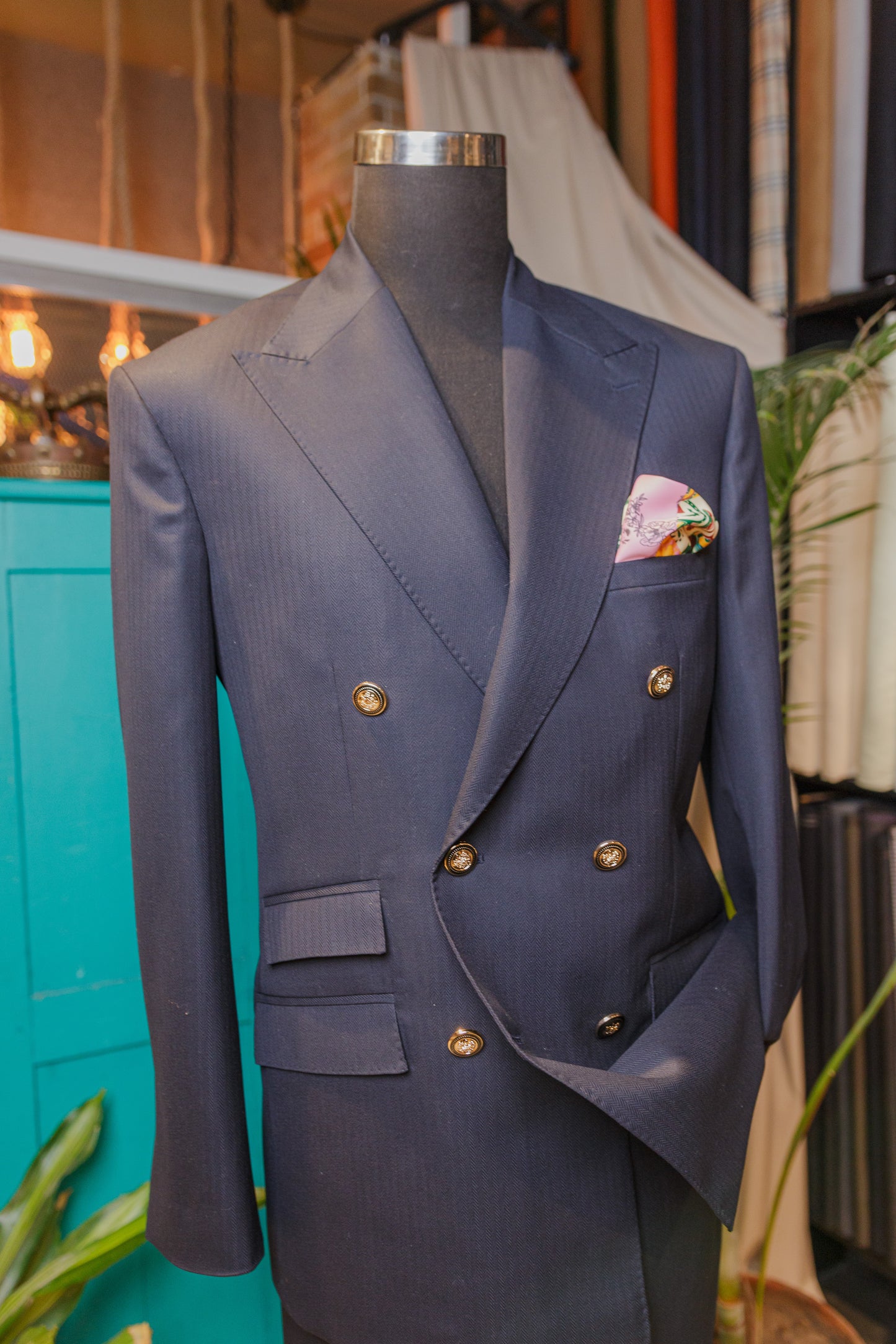 Blue Herringbone