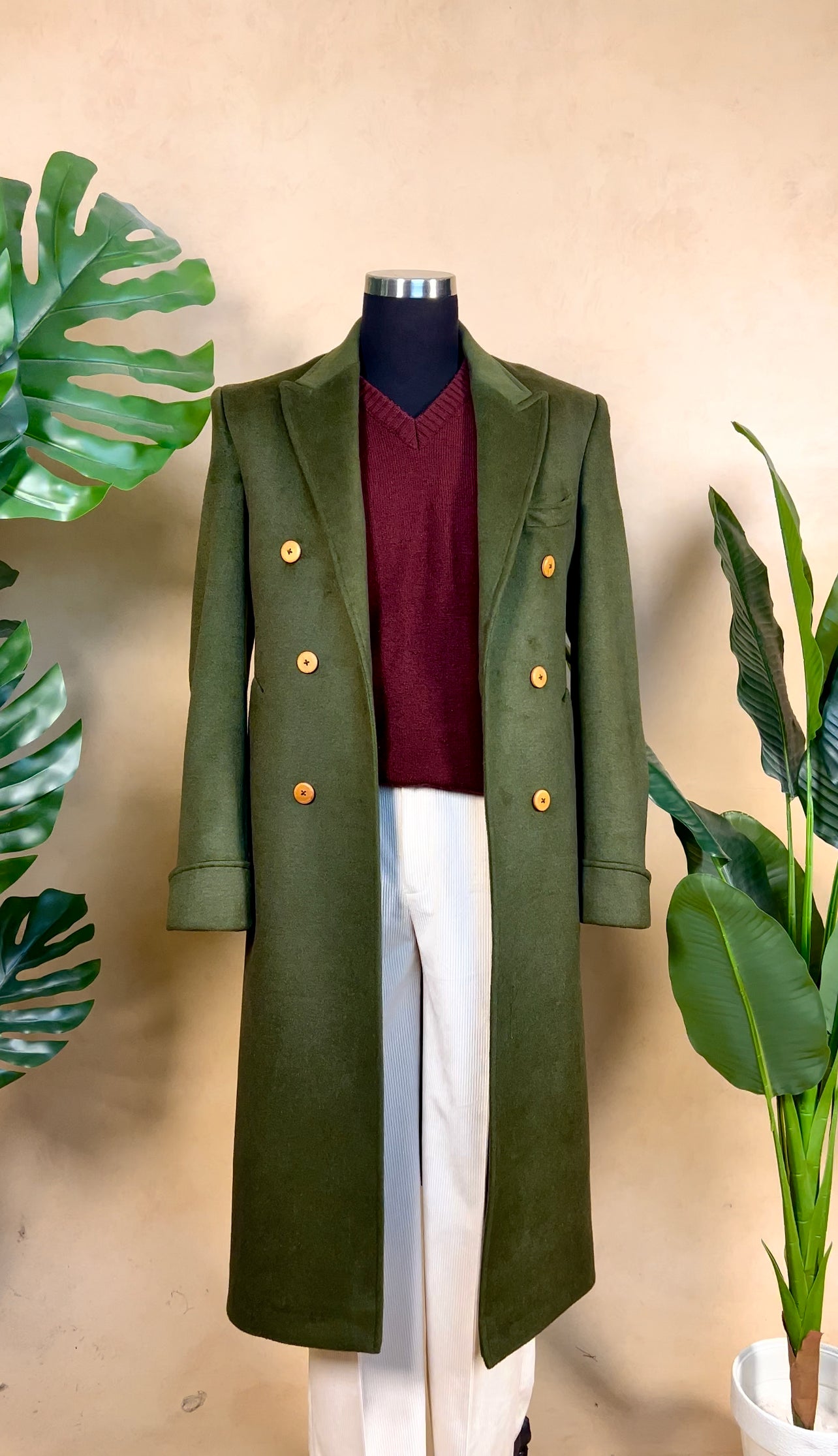 Royal Glamour - Olive Green Long Coat