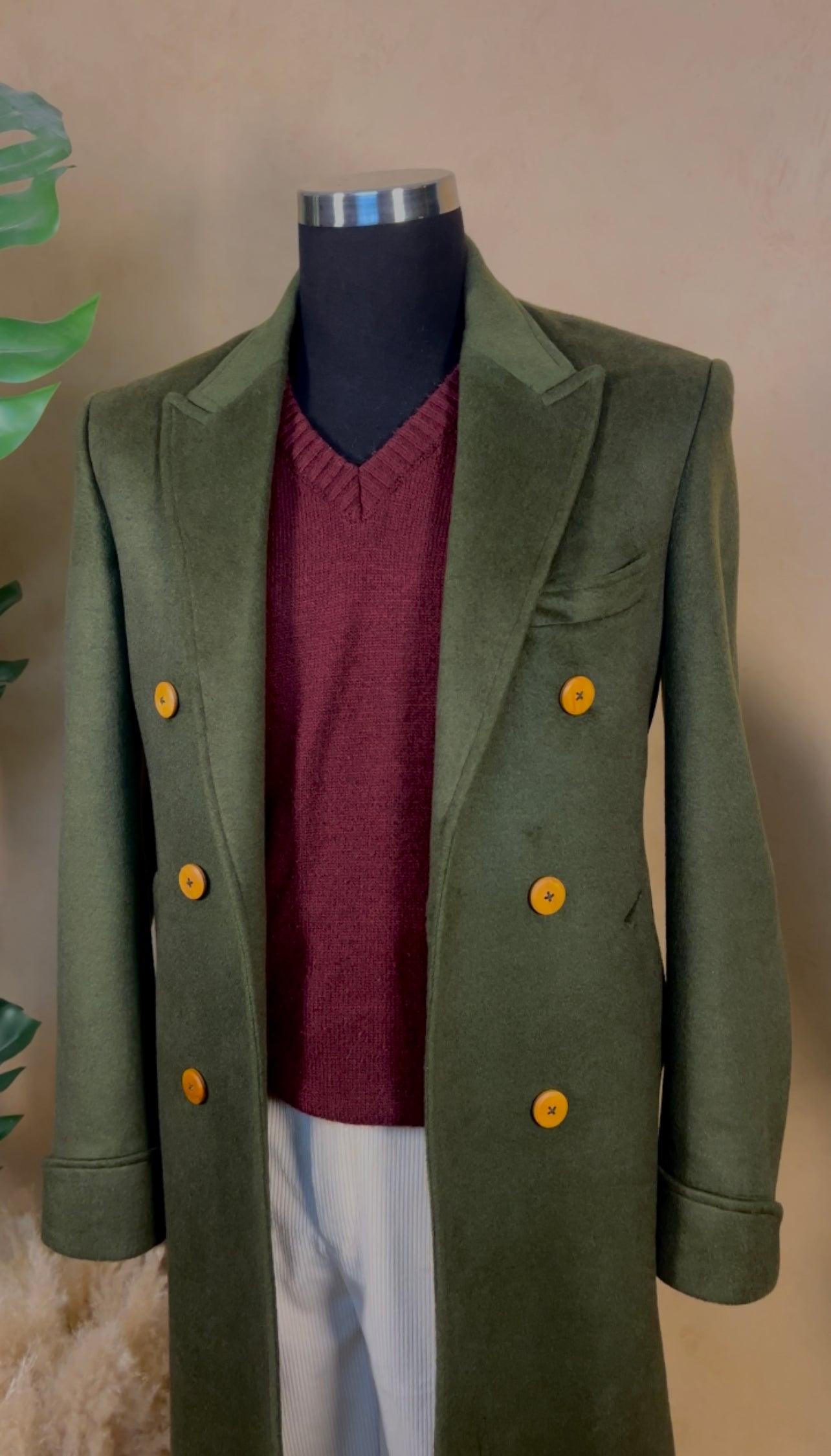 Royal Glamour - Olive Green Long Coat