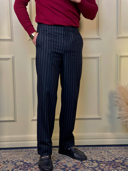 Black Pinstripes Woolen Pant