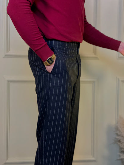 Black Pinstripes Woolen Pant