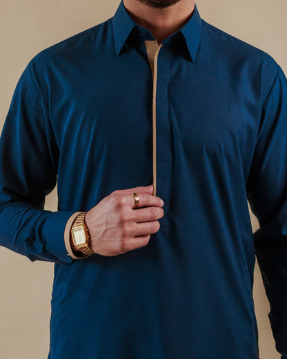 Blue Kameez with Contrast Patti