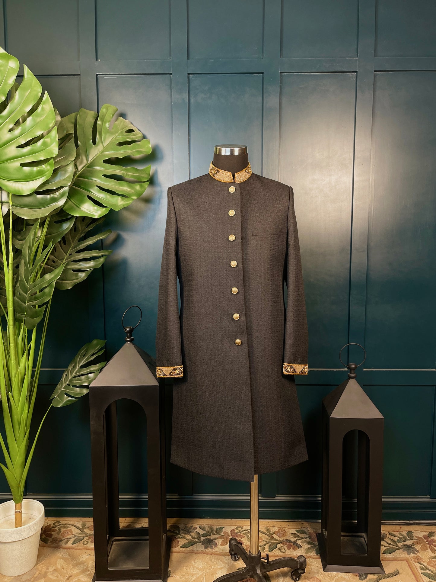Textured Obsidian - Black Sherwani