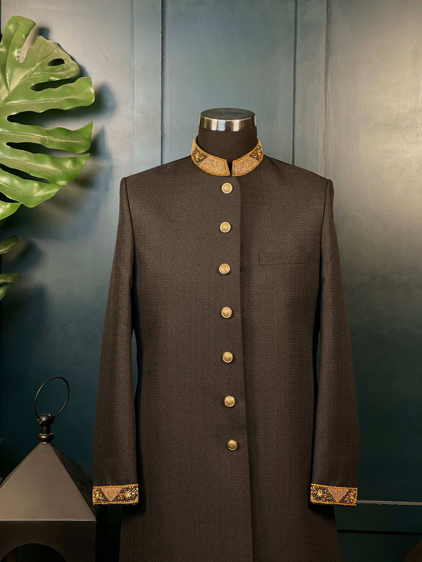 Textured Obsidian - Black Sherwani