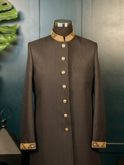 Textured Obsidian - Black Sherwani