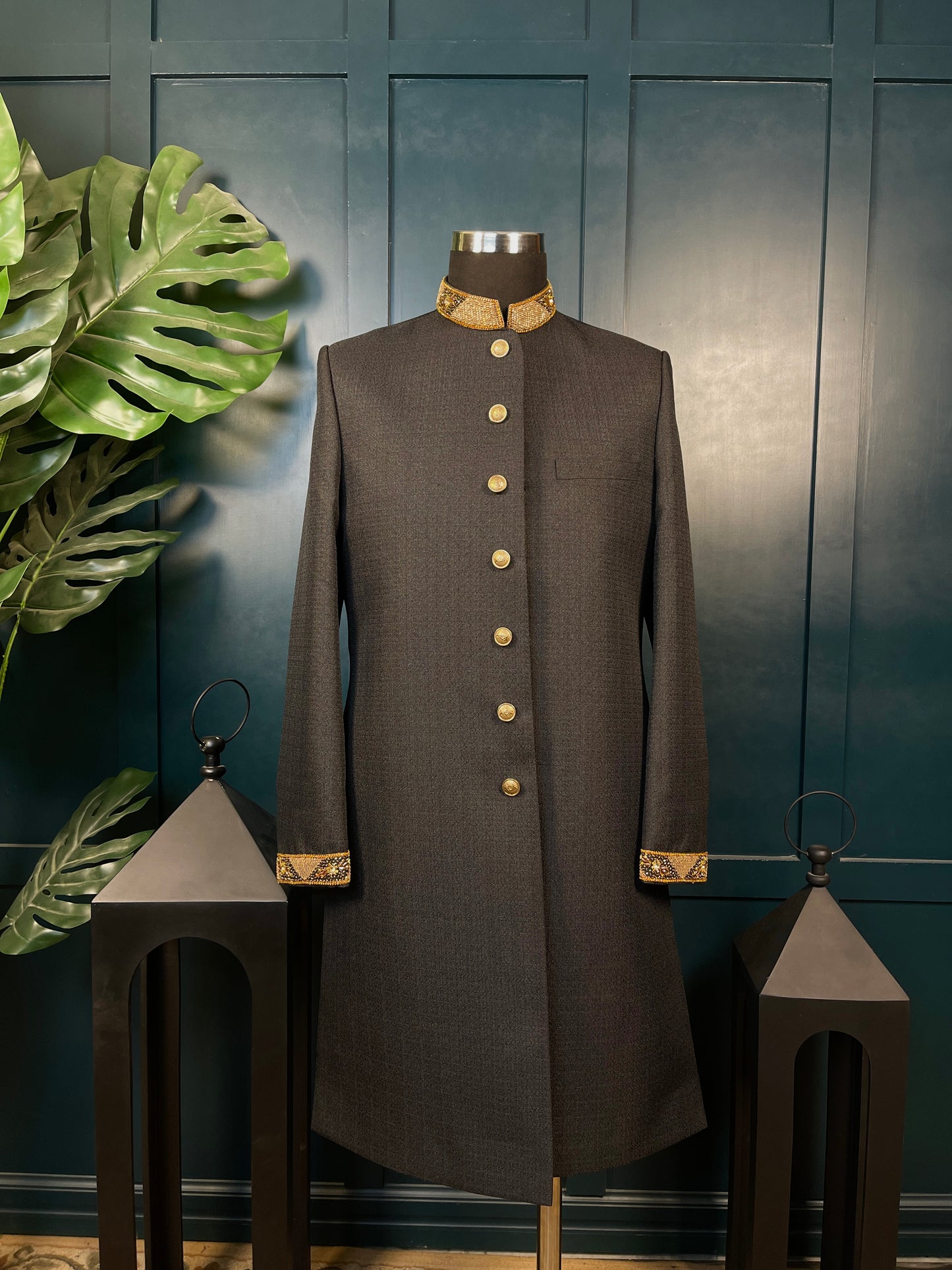 Textured Obsidian - Black Sherwani