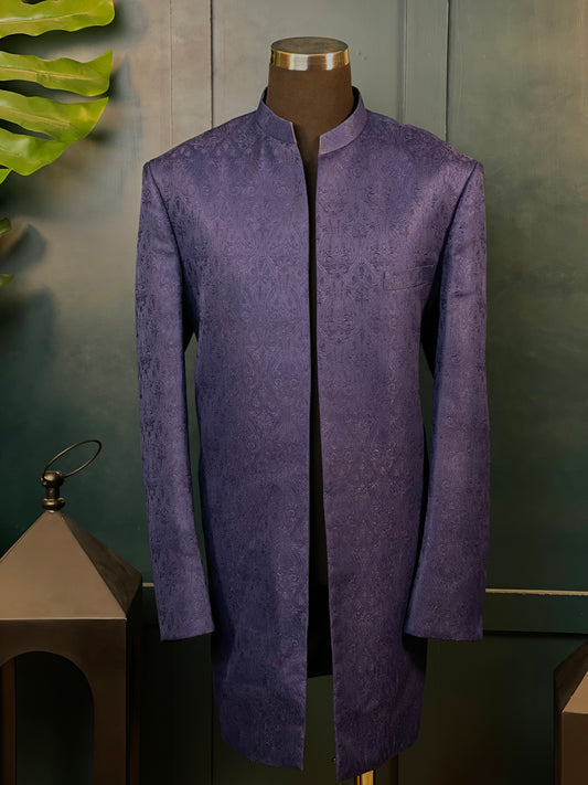 Napoli Noir - Purple Self-print Sherwani