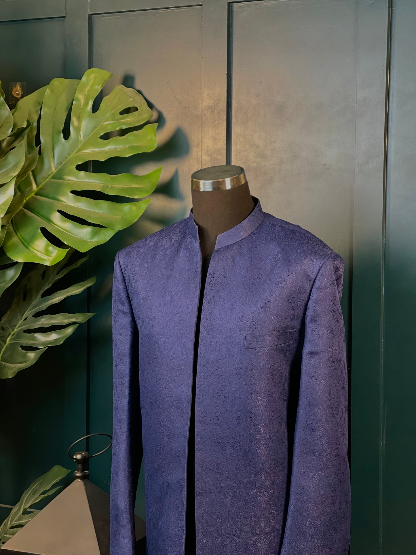 Napoli Noir - Purple Self-print Sherwani