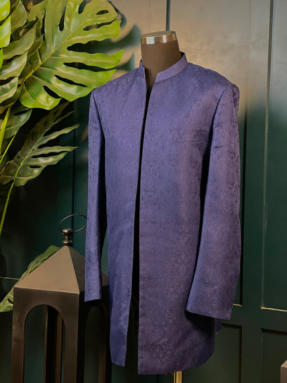 Napoli Noir - Purple Self-print Sherwani
