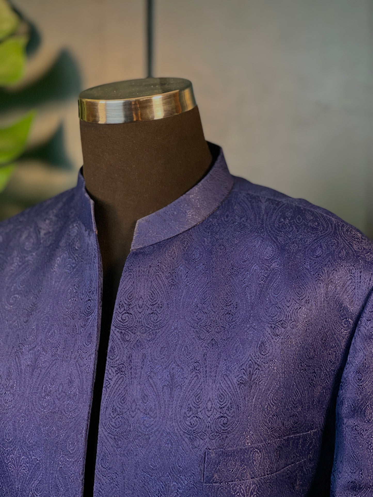Napoli Noir - Purple Self-print Sherwani