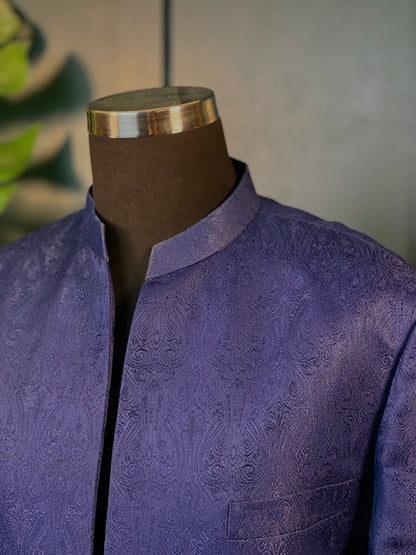 Napoli Noir - Purple Self-print Sherwani