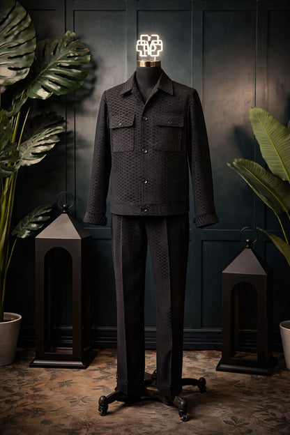 After Dark - Black Textured Suede Jacket Set