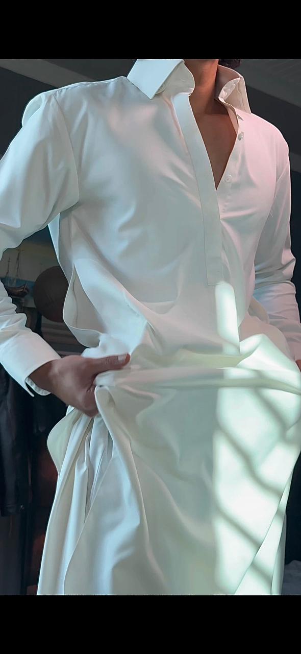 Linen Blazer & Off-White Shalwar Kameez Set