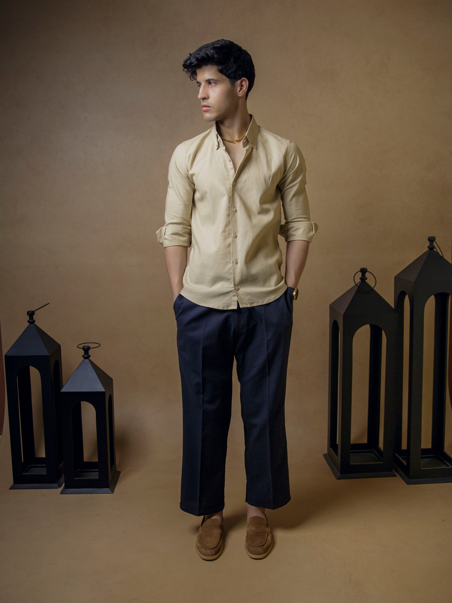 Beige with Dark Navy