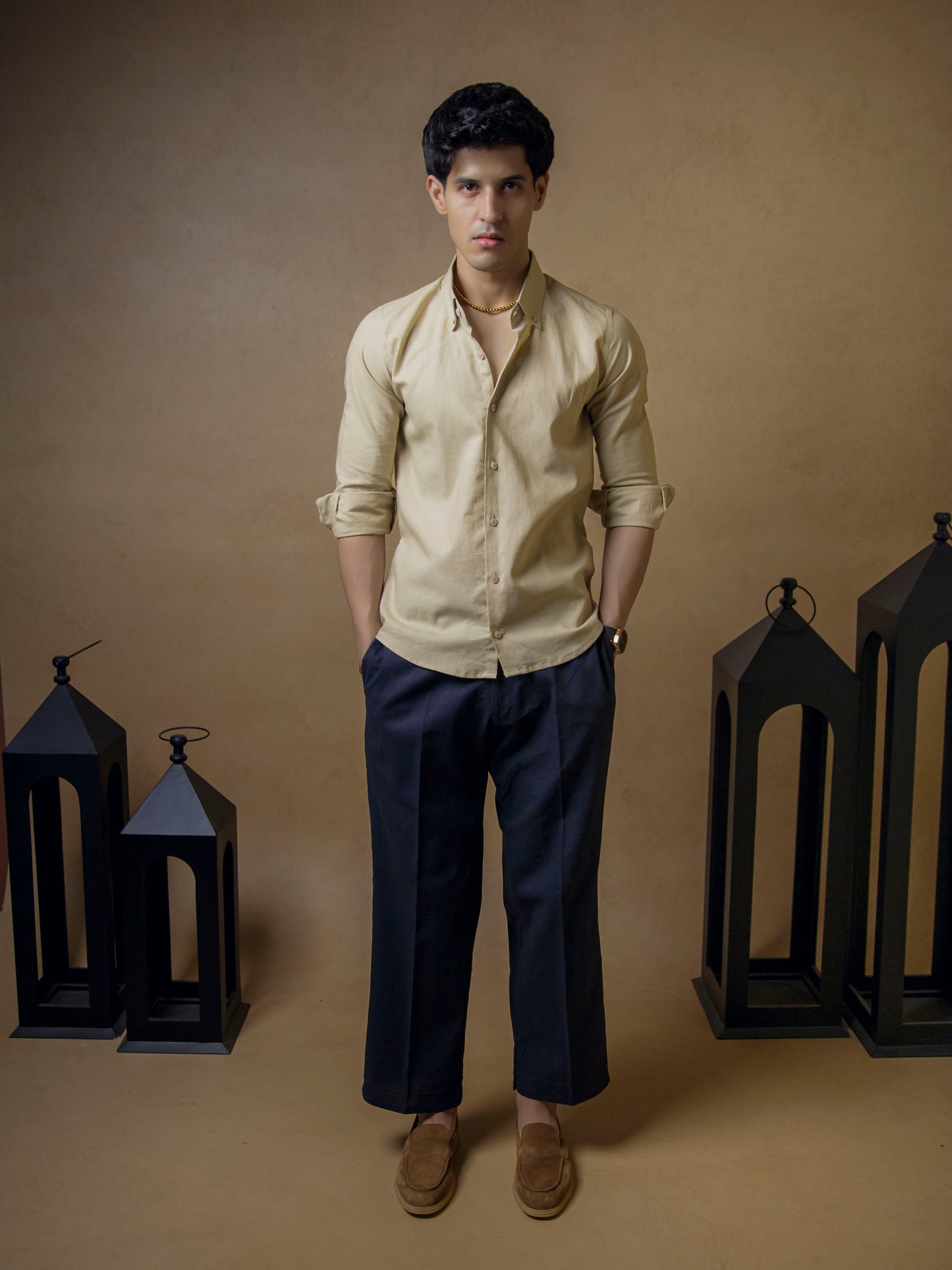 Beige with Dark Navy