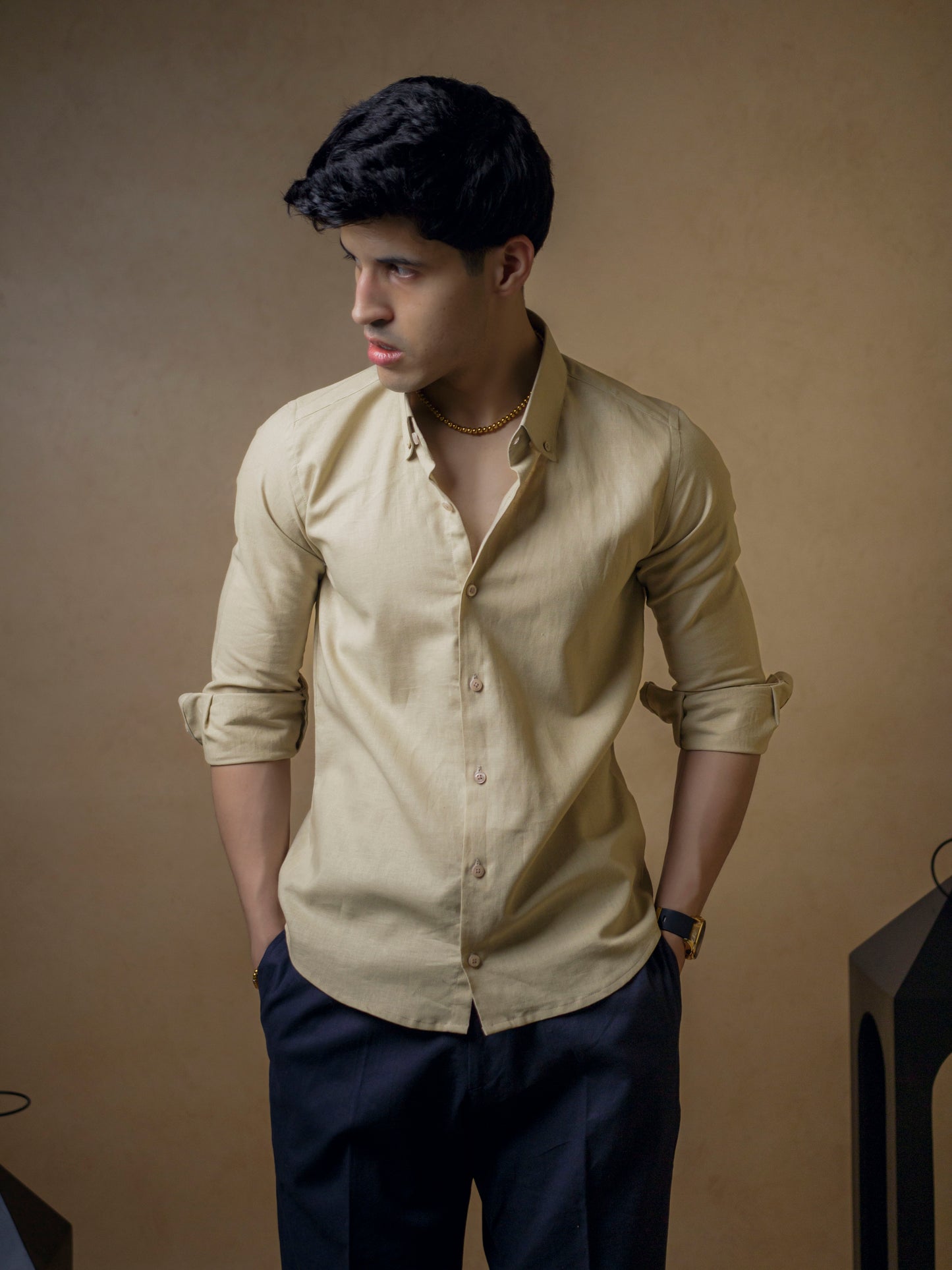 Beige with Dark Navy