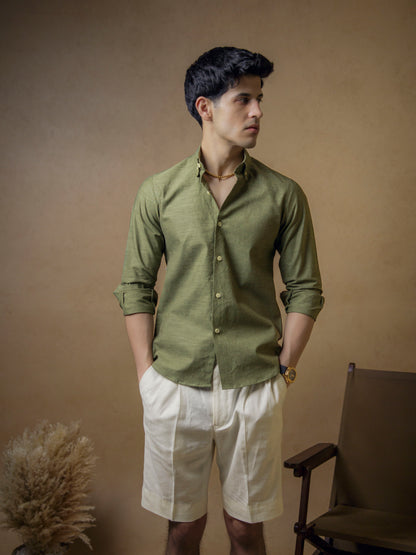 Dark Olive Green with Ivory Shorts