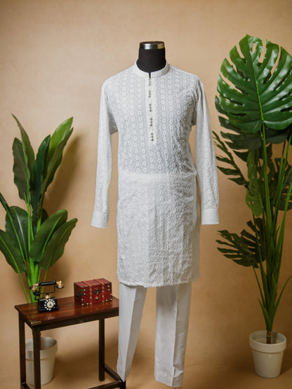 White kurta with white trouser