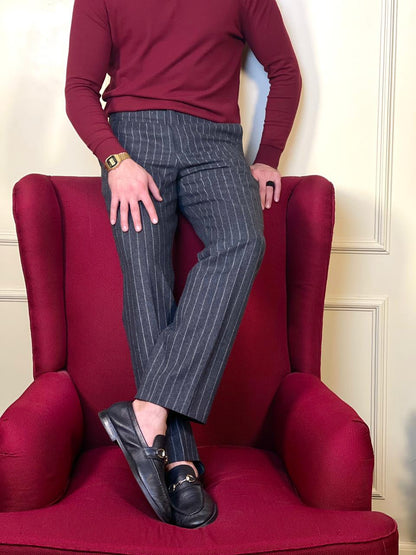 Grey Pinstripes Woolen Pant