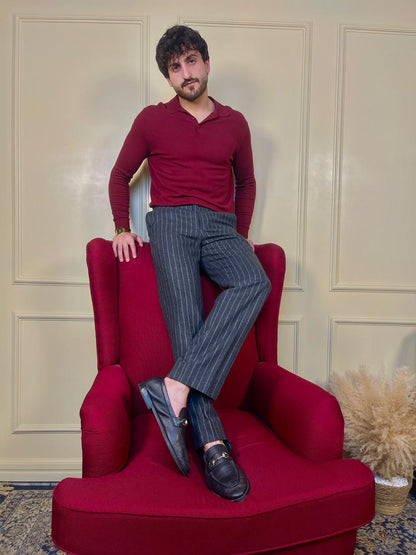 Grey Pinstripes Woolen Pant